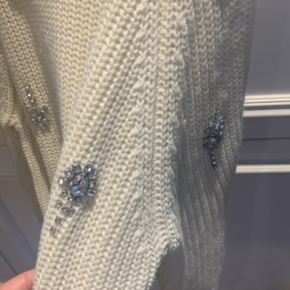 Topshop Cream Ribbed Embellished Cold Shoulder Crew Neck Sweater - Picture 6 of 6